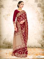Vardha Maroon Red Woven Zari Jaal Banarasi Saree
