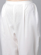 Ahalyaa Women Off White Pure Cotton Printed Kurta with Trousers - Distacart