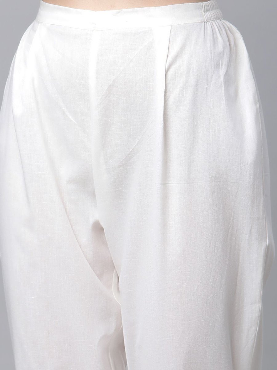 Ahalyaa Women Off White Pure Cotton Printed Kurta with Trousers - Distacart