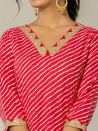 Yufta Pink Leheriya Print Cotton A-Line Suit Set
