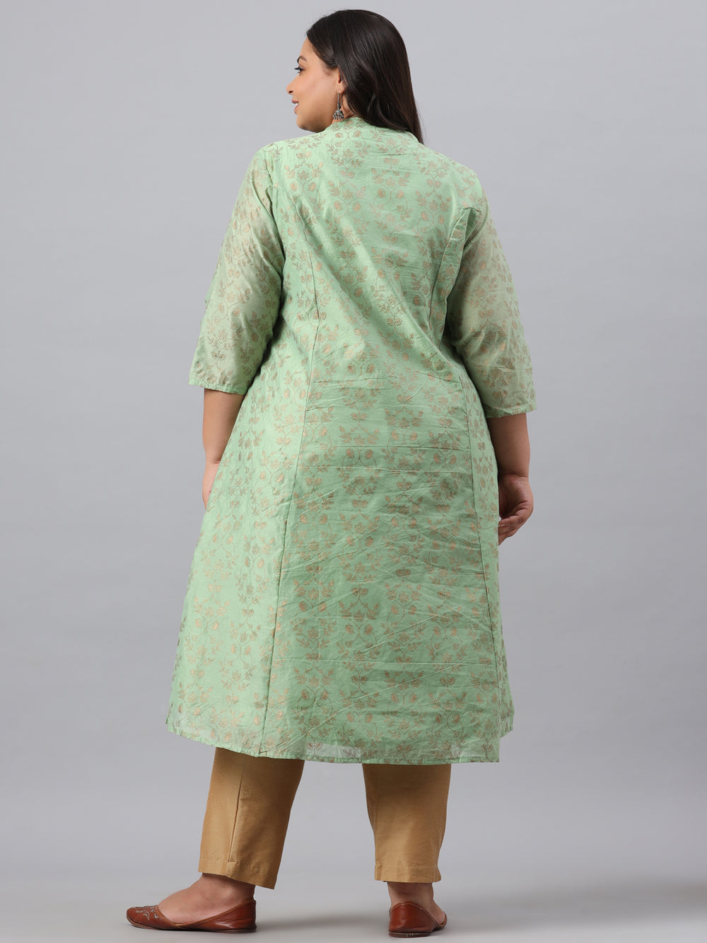 Juniper Women`s Pistagreen Chanderi Silk Printed A-Line Kurta - Distacart