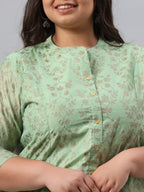 Juniper Women`s Pistagreen Chanderi Silk Printed A-Line Kurta - Distacart