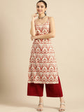 Sangria Women White & Rust Red Printed Cotton Kurta