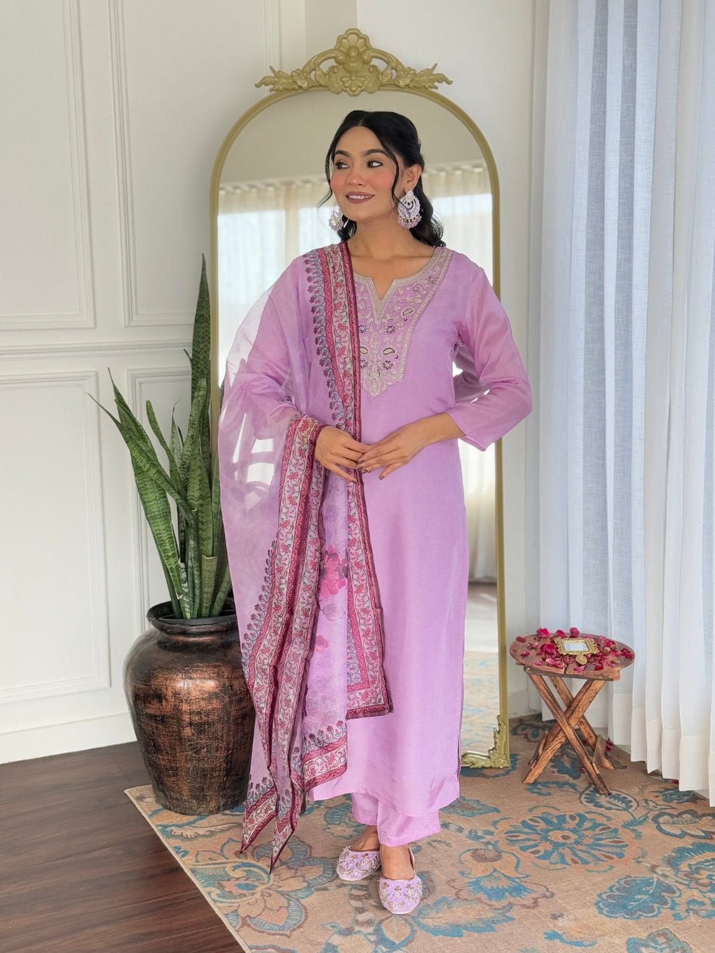 The52 Women's Gorgeous Rayon Embroidery work Straight Kurta with Pant and Dupatta Set - Distacart