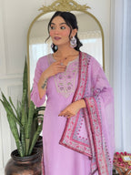 The52 Women's Gorgeous Rayon Embroidery work Straight Kurta with Pant and Dupatta Set - Distacart