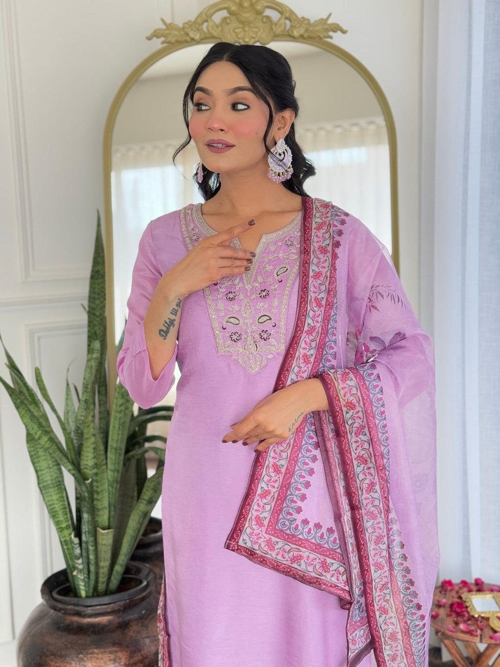 The52 Women's Gorgeous Rayon Embroidery work Straight Kurta with Pant and Dupatta Set - Distacart