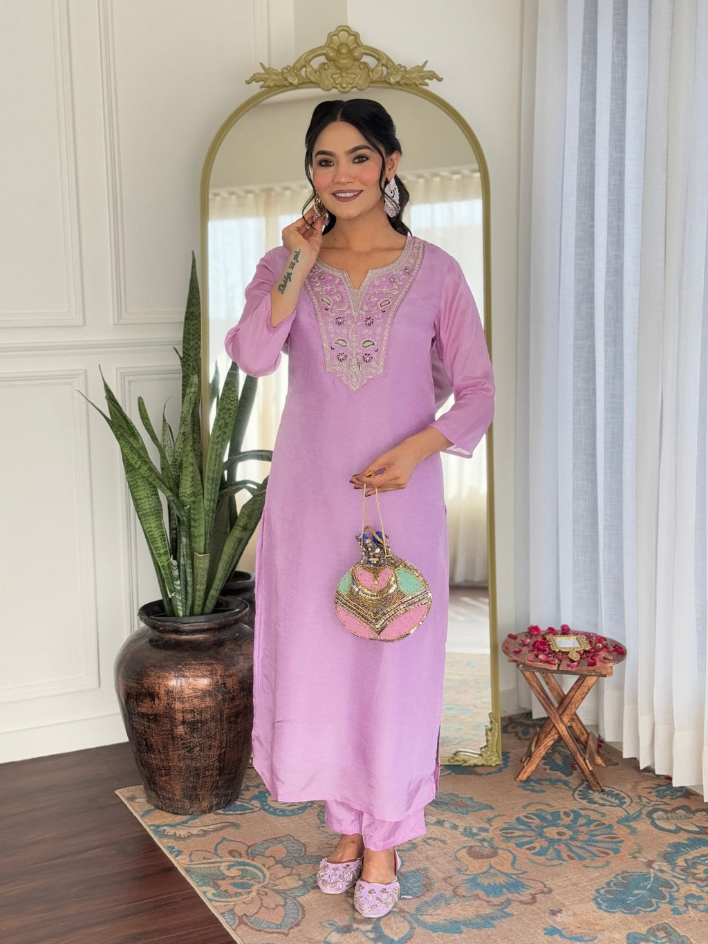 The52 Women's Gorgeous Rayon Embroidery work Straight Kurta with Pant and Dupatta Set - Distacart