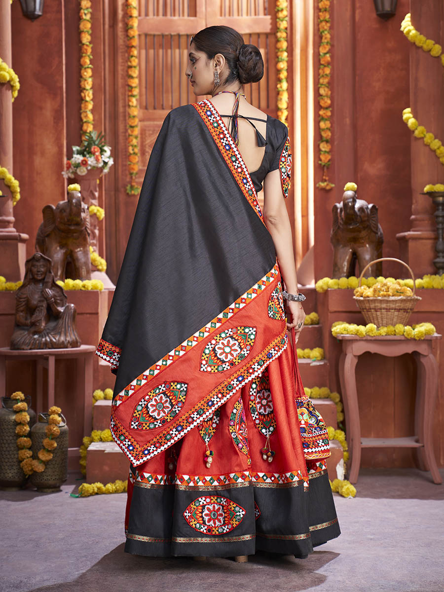 Myra Red Art Silk Gamthi Work Designer Lehenga