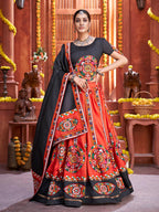 Myra Red Art Silk Gamthi Work Designer Lehenga