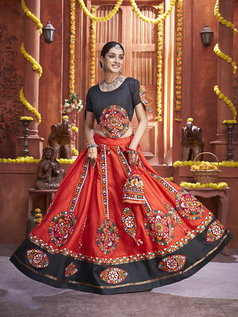 Myra Red Art Silk Gamthi Work Designer Lehenga - Distacart