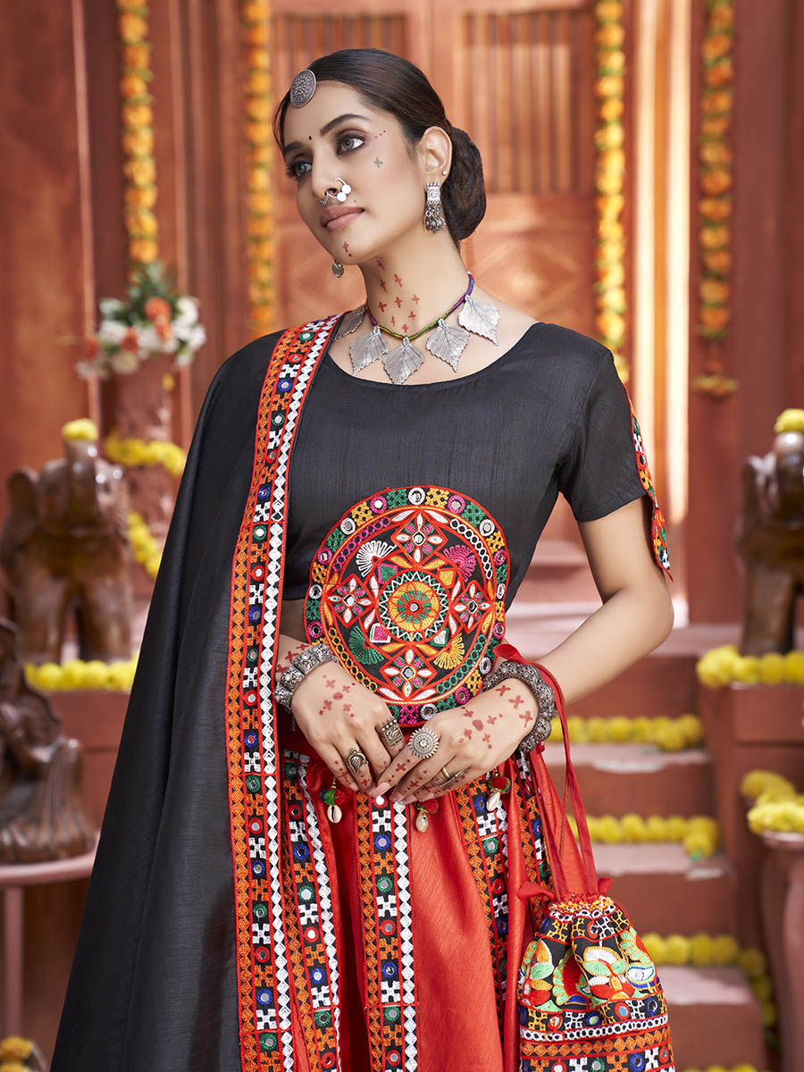 Myra Red Art Silk Gamthi Work Designer Lehenga - Distacart