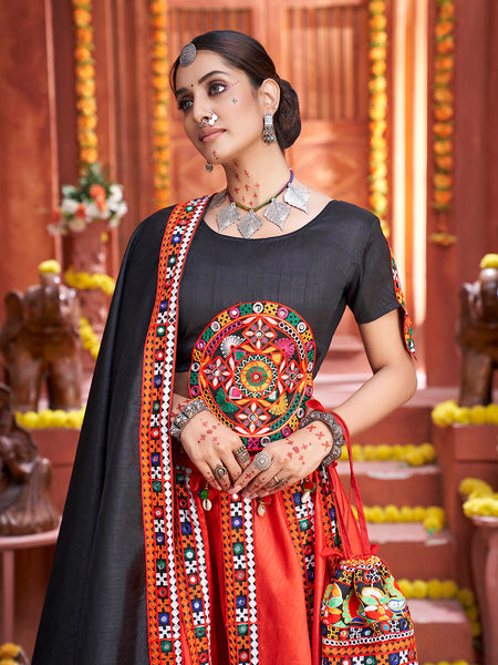 Myra Red Art Silk Gamthi Work Designer Lehenga