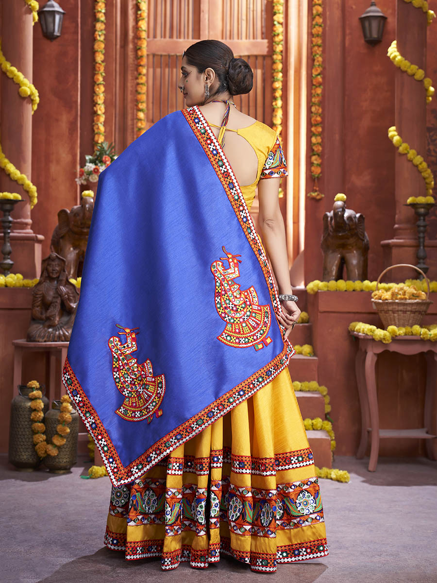 Myra Yellow Art Silk Gamthi Work Designer Lehenga