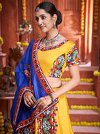 Myra Yellow Art Silk Gamthi Work Designer Lehenga