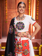 Myra White Art Silk Gamthi Work Designer Lehenga - Distacart