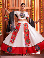 Myra White Art Silk Gamthi Work Designer Lehenga - Distacart