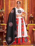 Myra White Art Silk Gamthi Work Designer Lehenga
