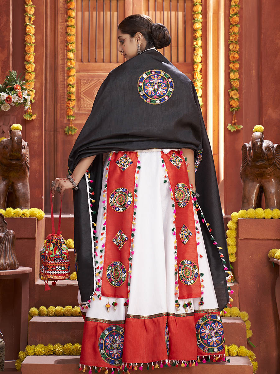 Myra White Art Silk Gamthi Work Designer Lehenga - Distacart