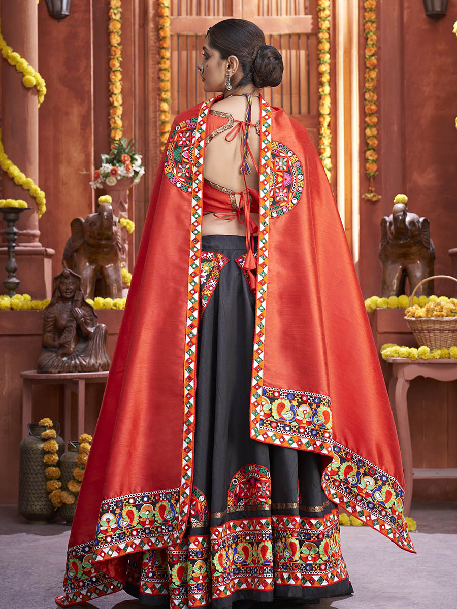 Myra Black Art Silk Gamthi Work Designer Lehenga - Distacart