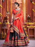 Myra Black Art Silk Gamthi Work Designer Lehenga - Distacart