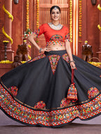 Myra Black Art Silk Gamthi Work Designer Lehenga - Distacart
