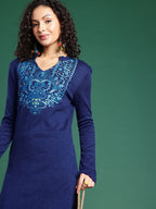 Sangria Floral Printed Mandarin Collar Kurta with Trousers