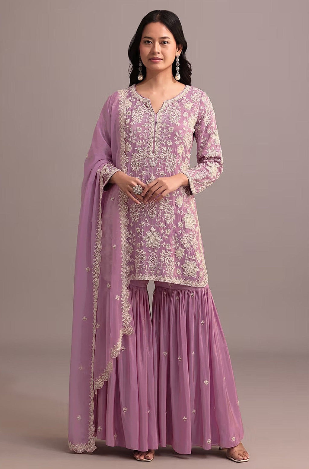 Anaita Pink Embroidered Faux Georgette Sharara Suit - Distacart