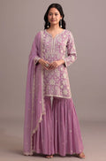 Anaita Pink Embroidered Faux Georgette Sharara Suit - Distacart