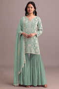 Anaita Green Embroidered Faux Georgette Sharara Suit - Distacart