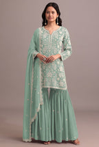 Anaita Green Embroidered Faux Georgette Sharara Suit - Distacart