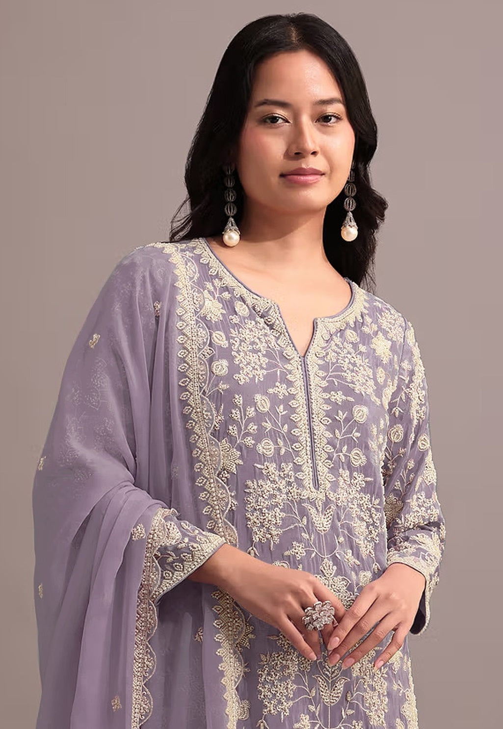 Anaita Purple Embroidered Faux Georgette Sharara Suit - Distacart