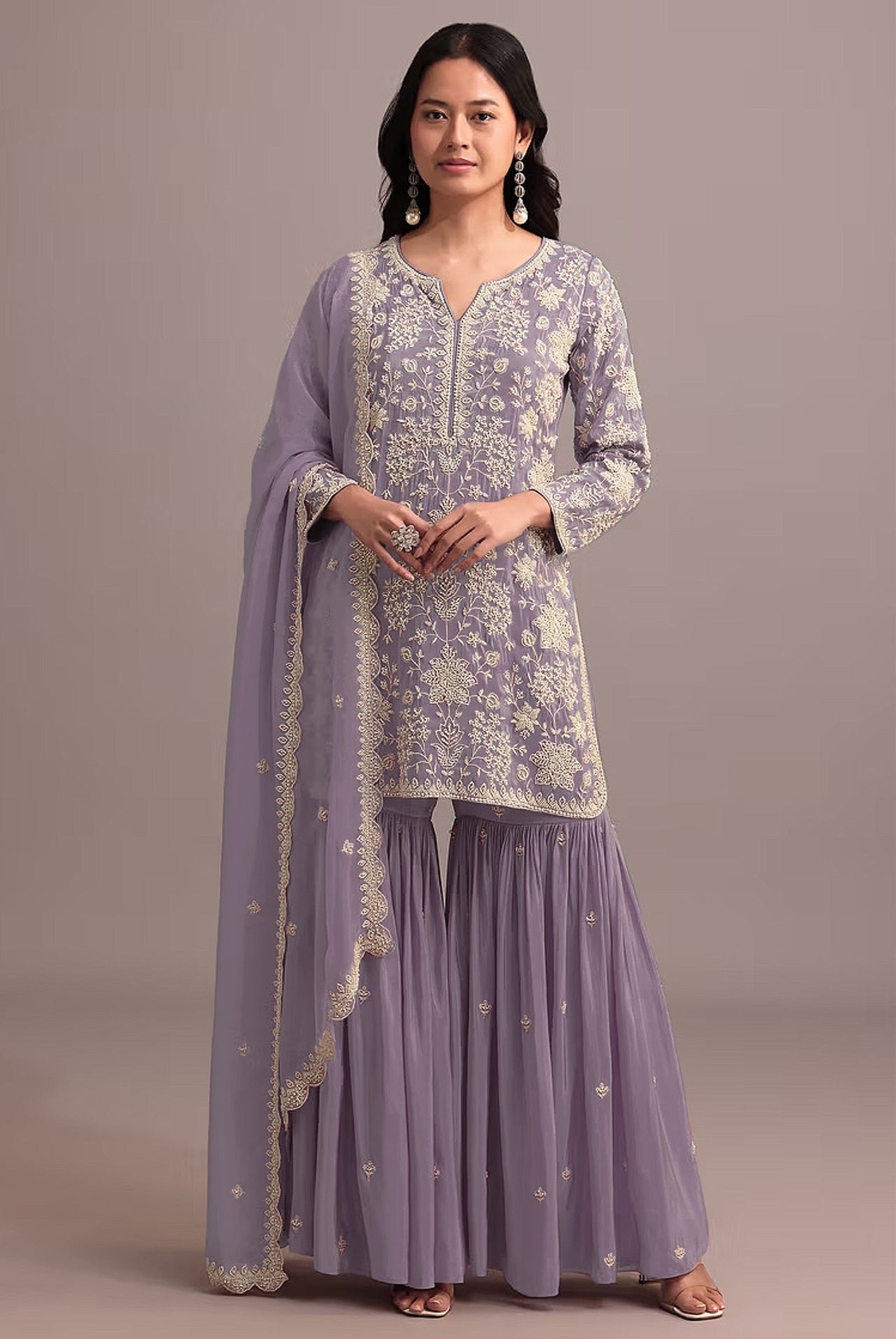 Anaita Purple Embroidered Faux Georgette Sharara Suit - Distacart