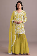 Anaita Yellow Embroidered Faux Georgette Sharara Suit - Distacart