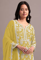 Anaita Yellow Embroidered Faux Georgette Sharara Suit - Distacart
