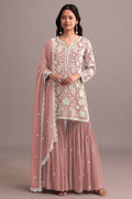 Anaita Peach Embroidered Faux Georgette Sharara Suit - Distacart