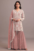 Anaita Peach Embroidered Faux Georgette Sharara Suit - Distacart