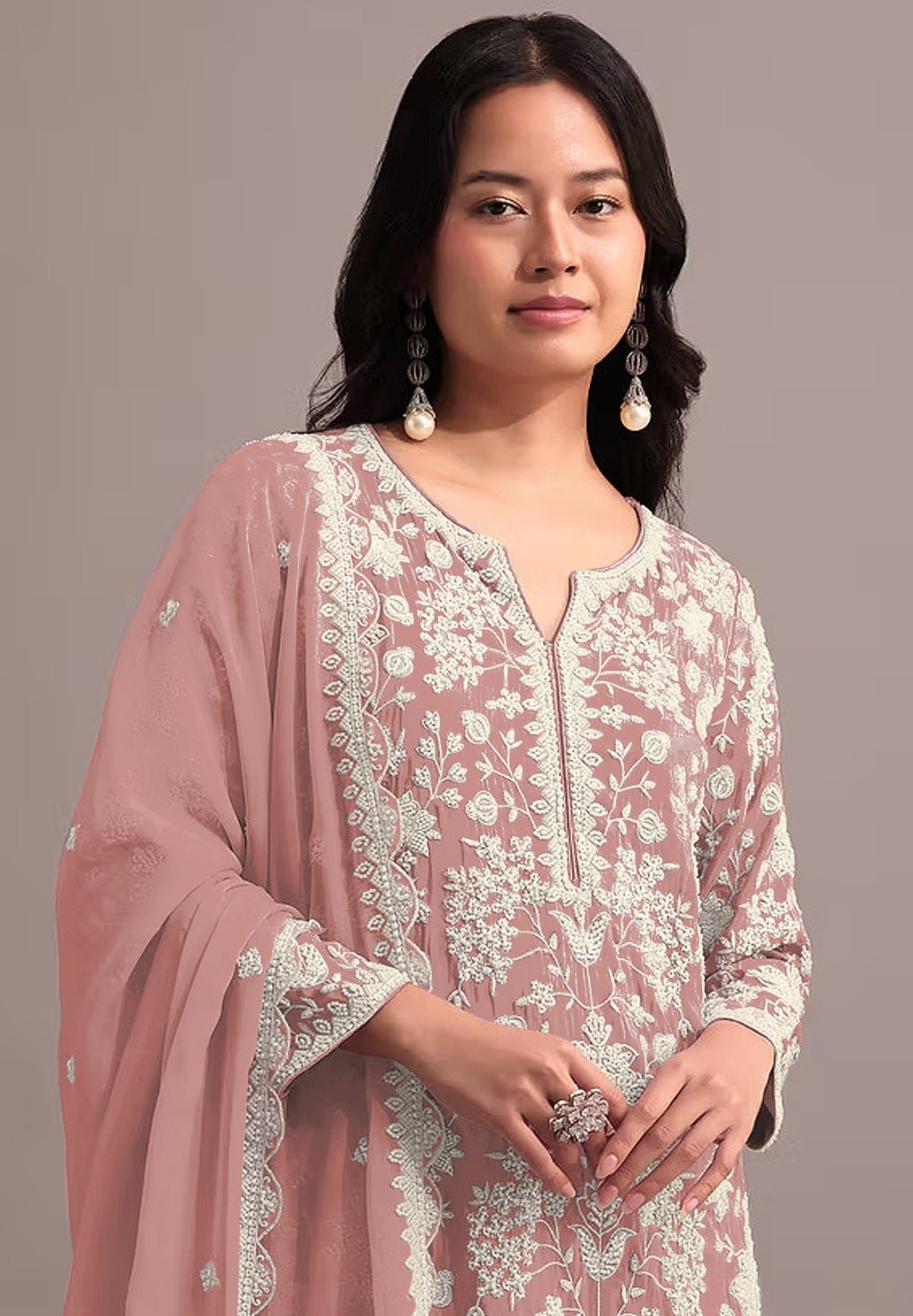 Anaita Peach Embroidered Faux Georgette Sharara Suit - Distacart