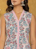 Yufta Cotton White Floral Print Kurta Dupatta Set