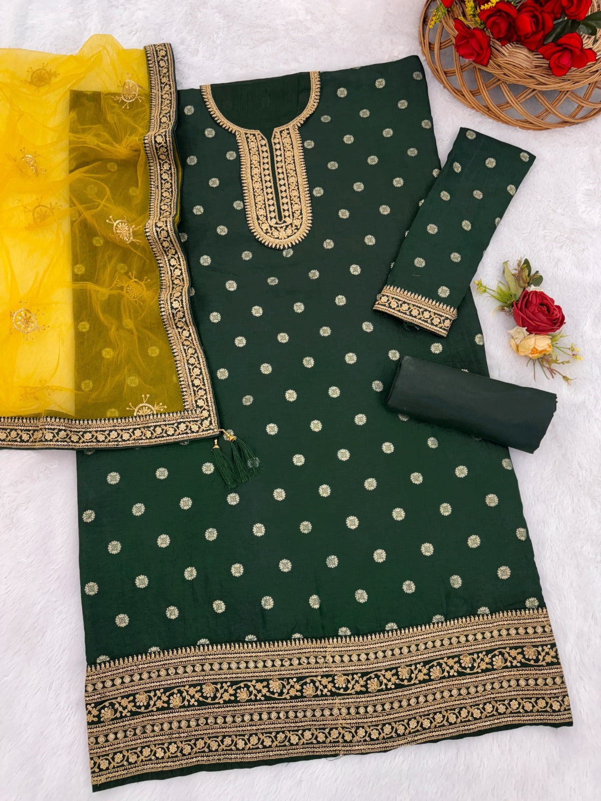 Anaita Green Embroidered Viscose Patiala Salwar Suit - Distacart