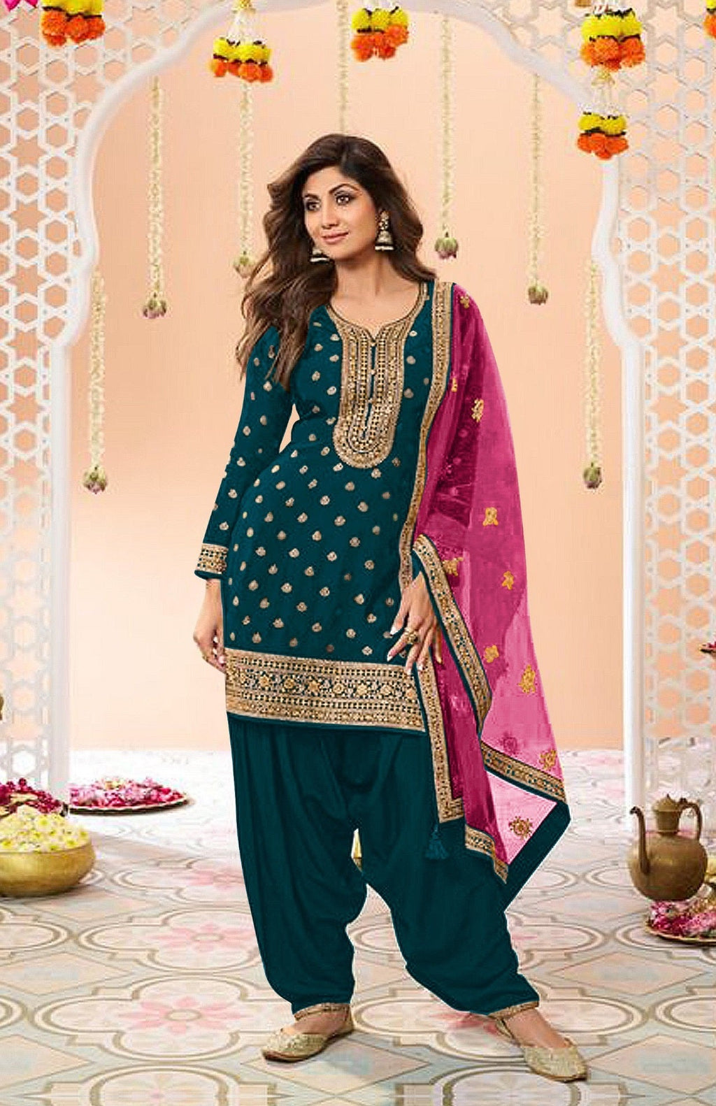 Anaita Navy Blue Embroidered Viscose Patiala Salwar Suit - Distacart