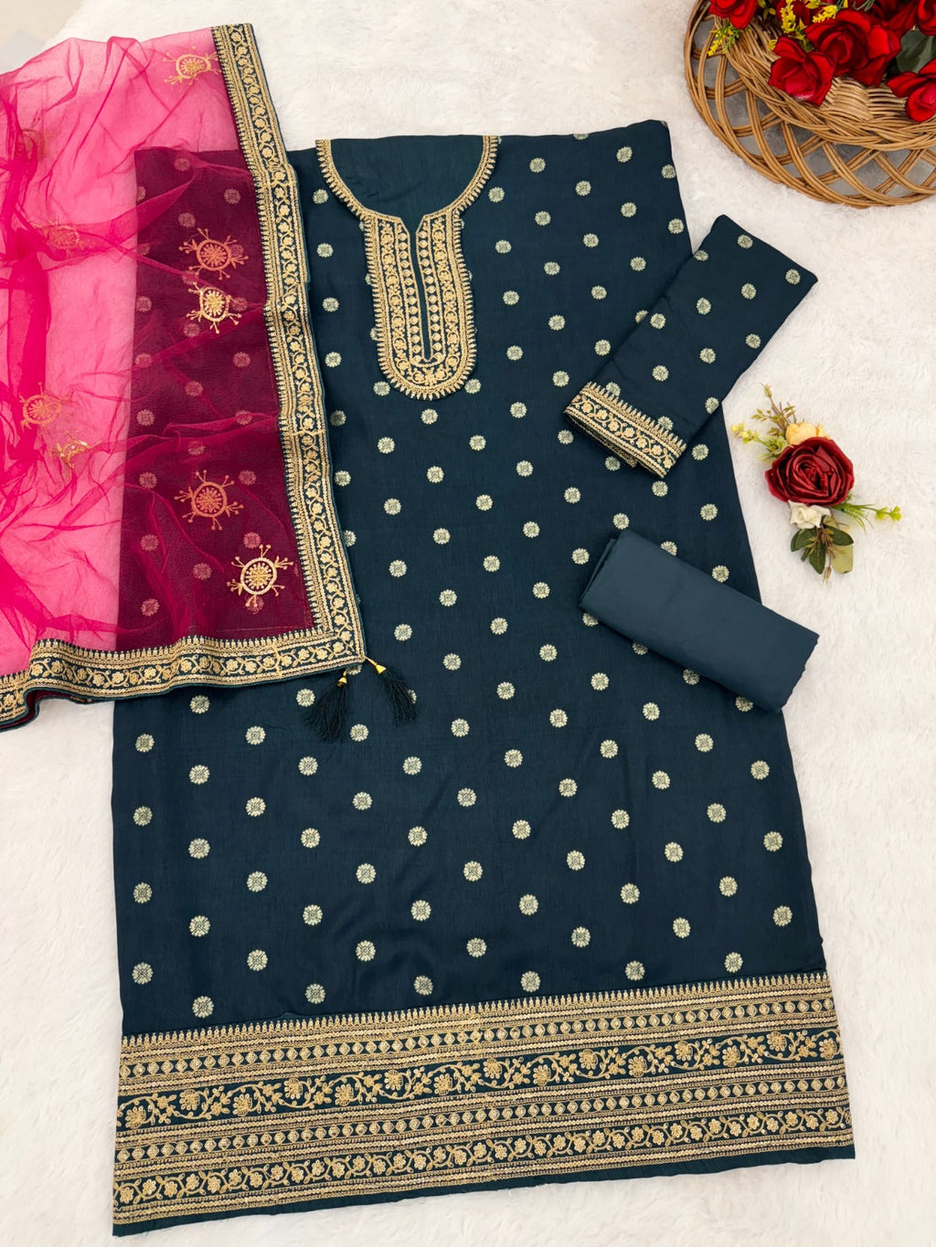 Anaita Navy Blue Embroidered Viscose Patiala Salwar Suit - Distacart