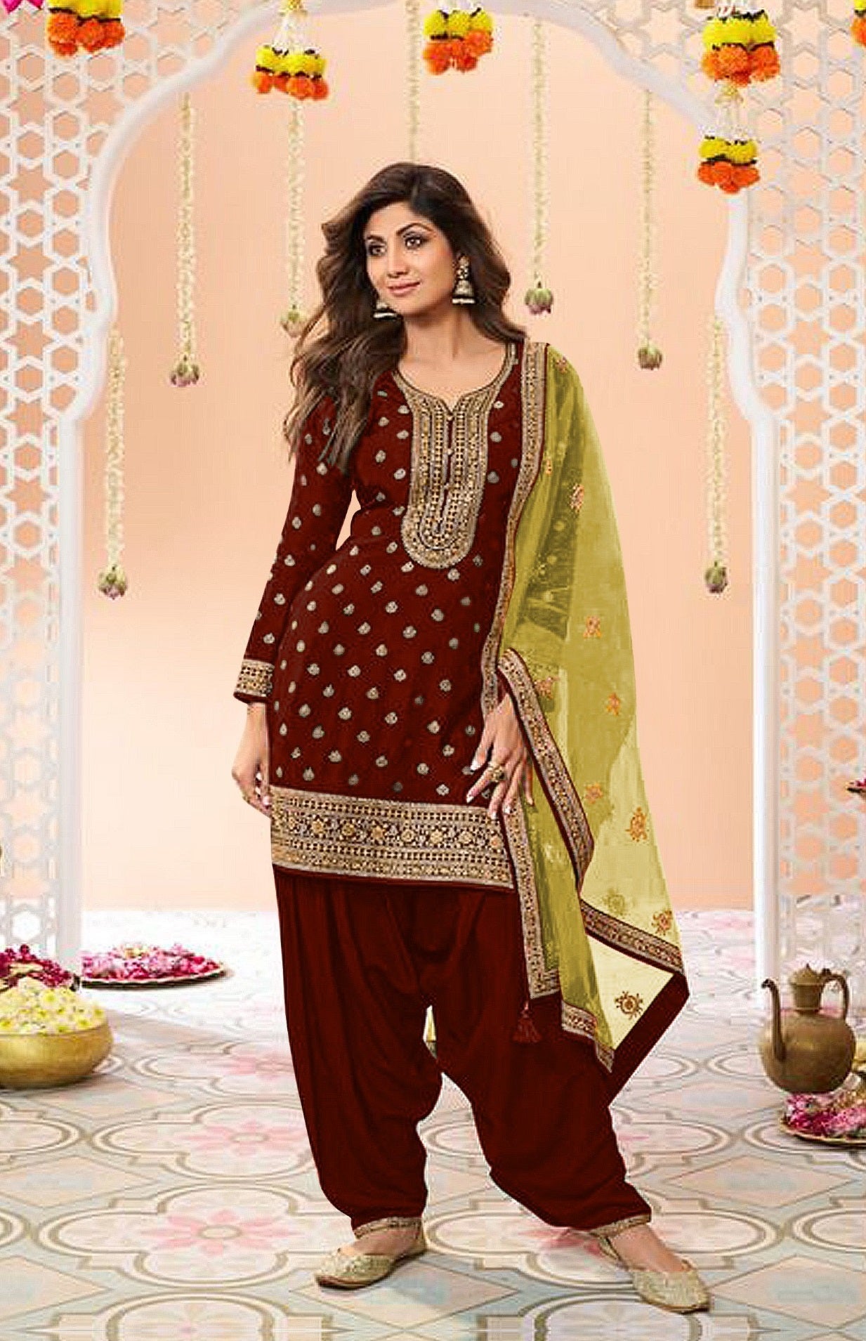 Anaita Maroon Embroidered Viscose Patiala Salwar Suit - Distacart