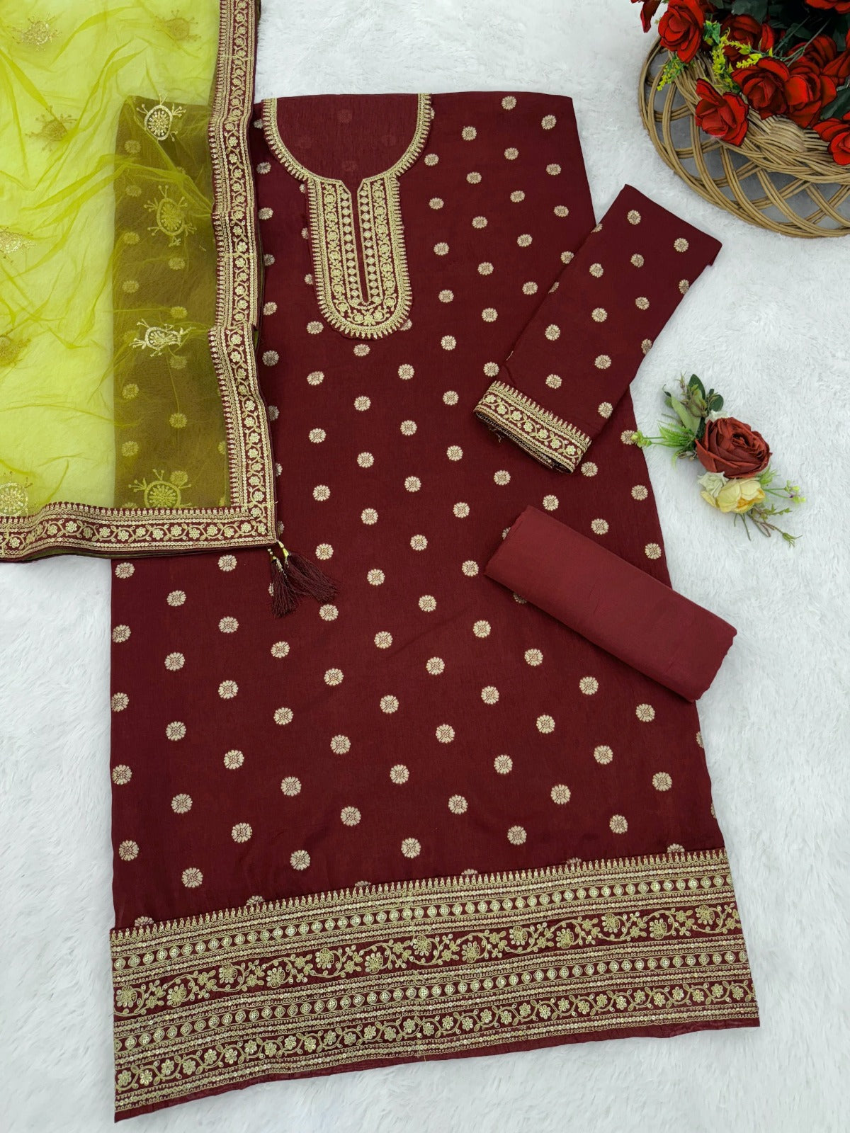 Anaita Maroon Embroidered Viscose Patiala Salwar Suit - Distacart