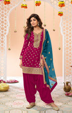 Anaita Pink Embroidered Viscose Patiala Salwar Suit - Distacart