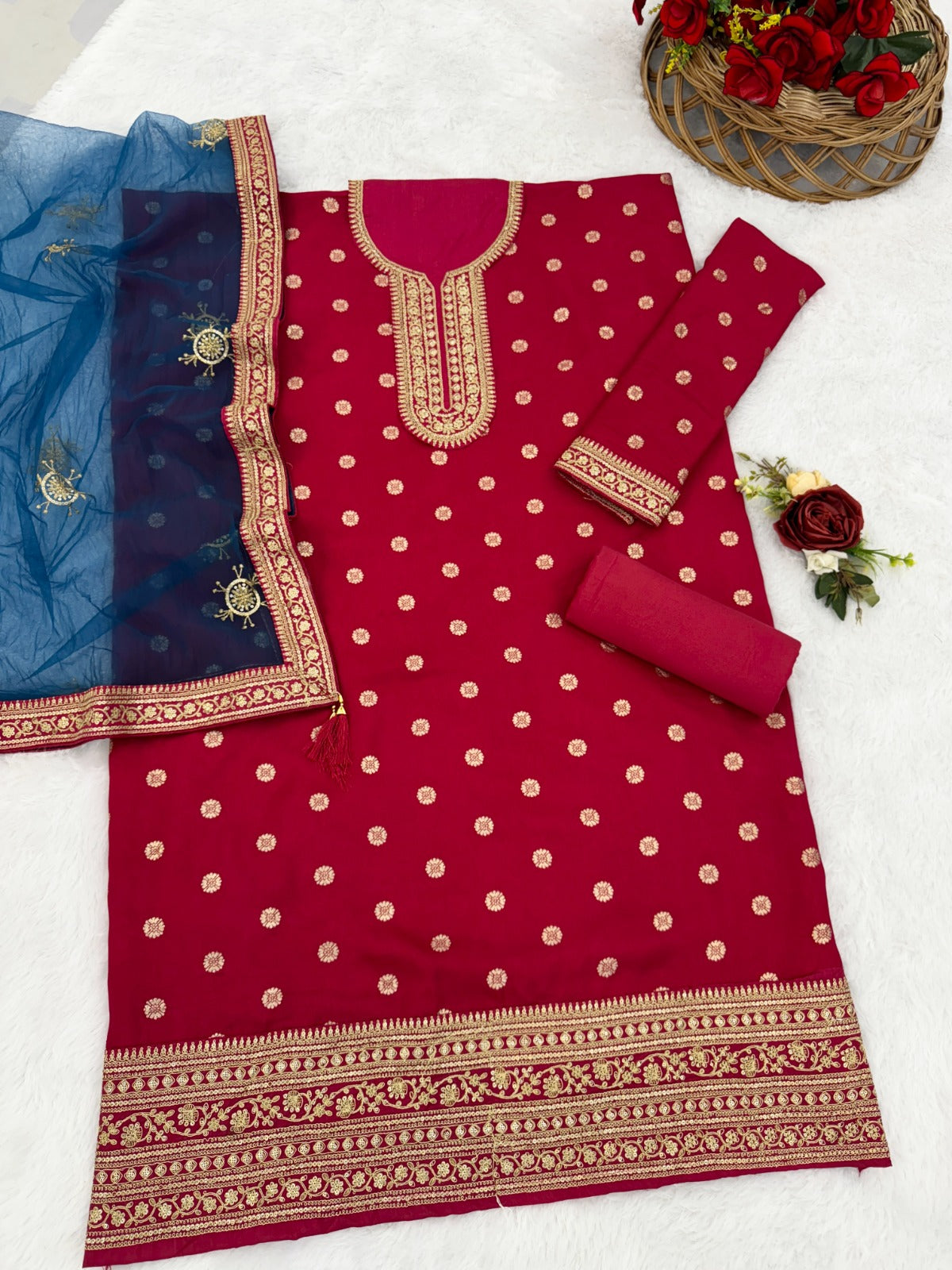 Anaita Pink Embroidered Viscose Patiala Salwar Suit - Distacart