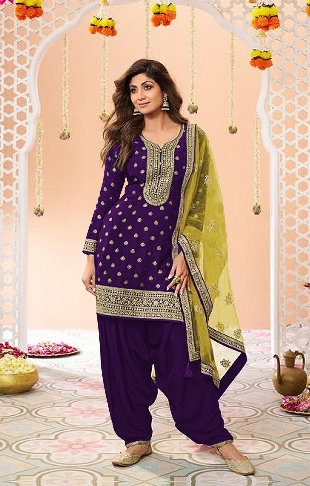 Anaita Purple Embroidered Viscose Patiala Salwar Suit - Distacart