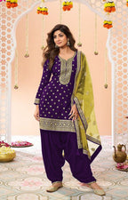 Anaita Purple Embroidered Viscose Patiala Salwar Suit - Distacart