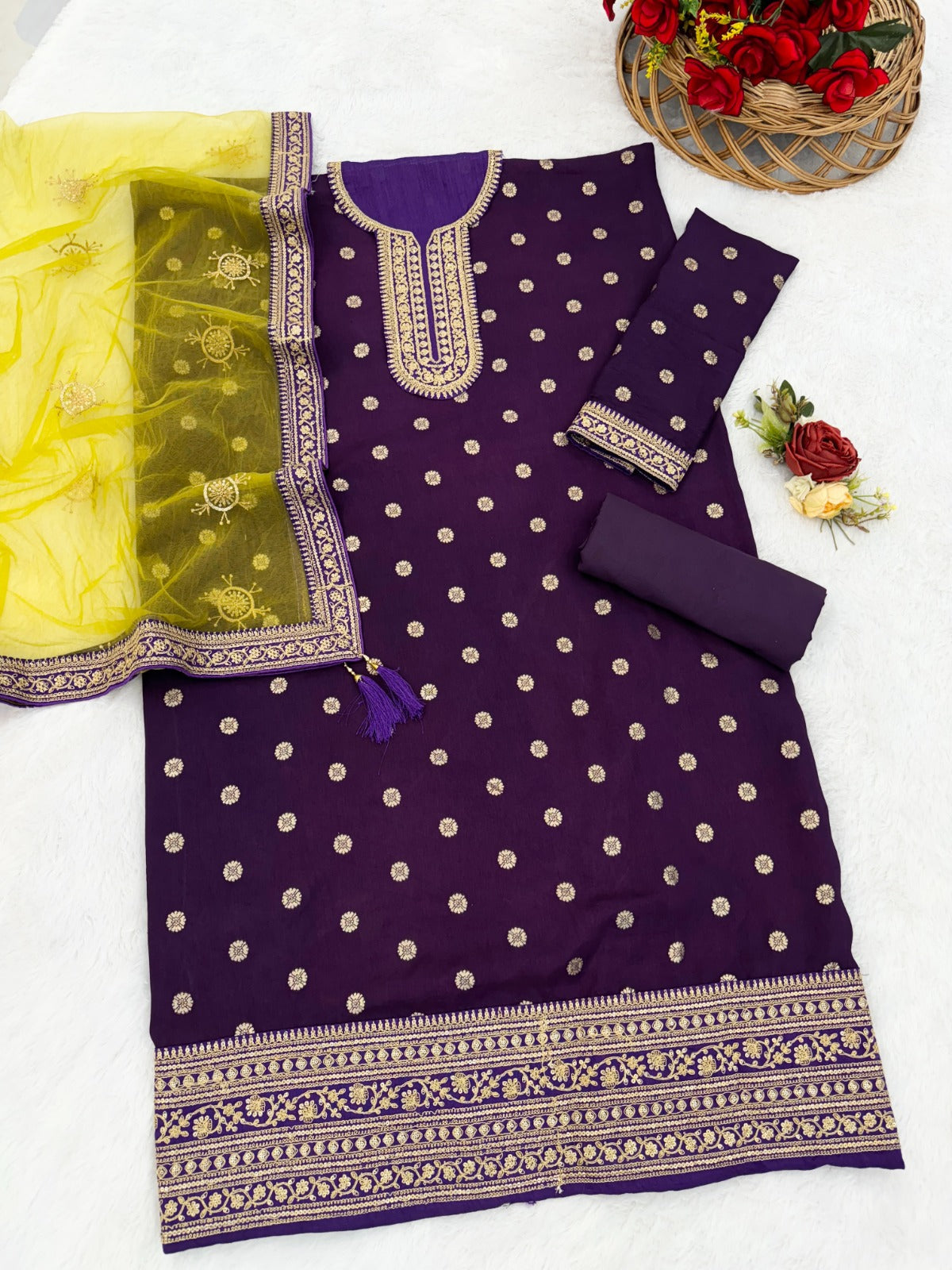 Anaita Purple Embroidered Viscose Patiala Salwar Suit - Distacart