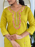 The52 Women's Gorgeous Rayon Embroidery work Straight Kurta with Pant and Dupatta Set - Distacart