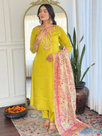 The52 Women's Gorgeous Rayon Embroidery work Straight Kurta with Pant and Dupatta Set - Distacart